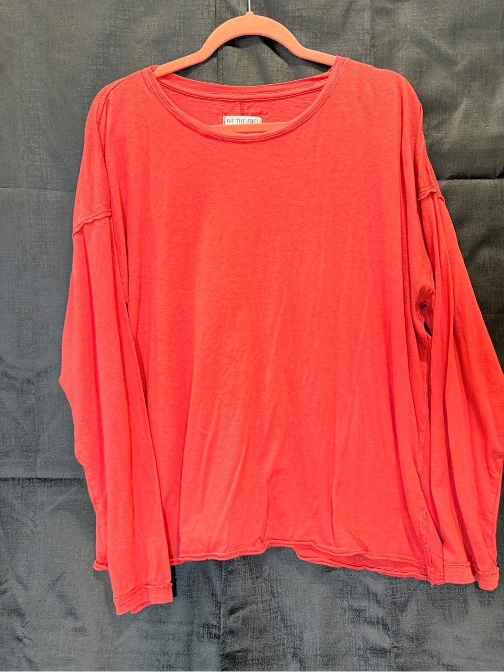 We The Free Free People Bright Red Oversized Long Sleeve Tee Top Size L